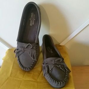 Brand New without box Gray Suede Minnetonka Moccas